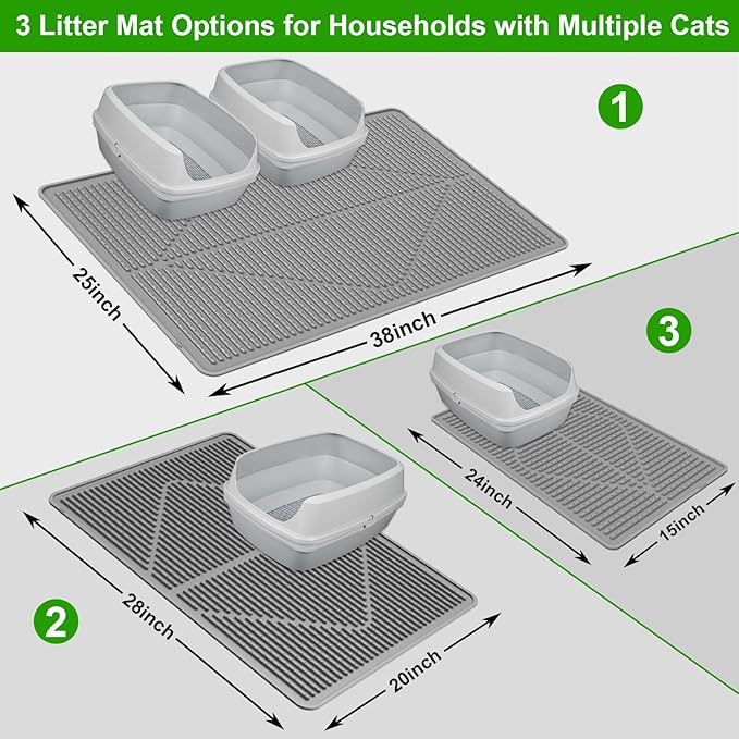 Gosmol Cat Mat for Litter Box, L 24''x15 ''Waterproof & Urine-Proof Silicone kitty litter Mat, Easy Clean Non-Slip Rubber Pet Mats for All kind of Litter Boxes & Floors - Grey
