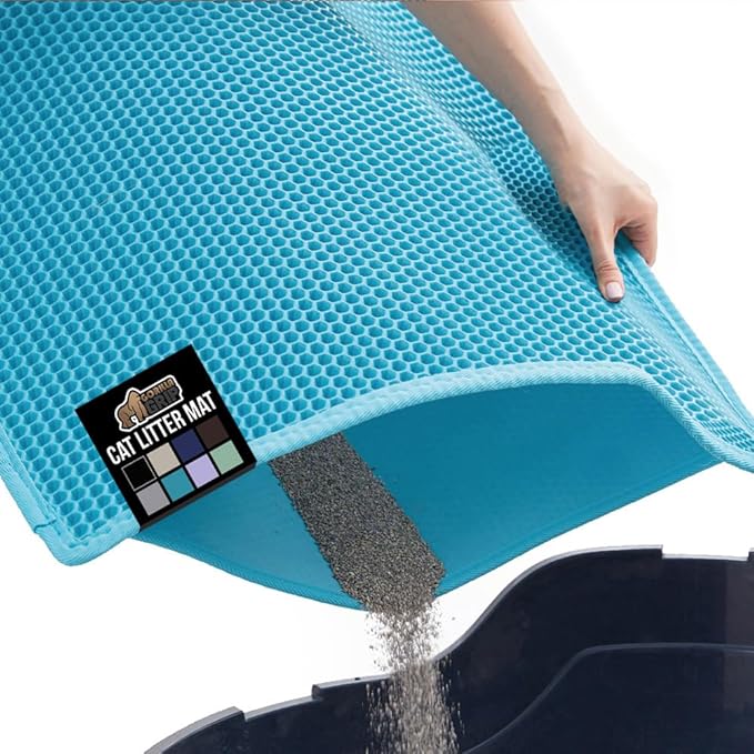 GORILLA GRIP Honeycomb Cat Litter Box Mat, Two Layer Trapping Waste Mats, Soft On Paws, Litter Box Supplies and Essentials for Indoor Cats, Traps Excess, Water Resistant for Floors, 30x24 Turquoise