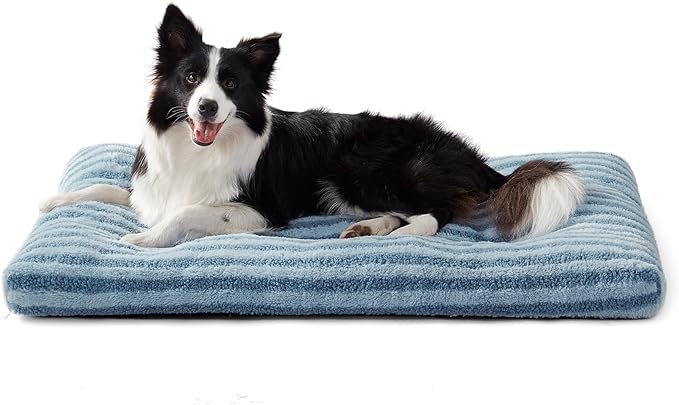 FURTIME Washable Dog Bed Large Sized Dogs, Deluxe Dog Crate Beds Comfy Fluffy Kennel Pad Anti-Slip Pet Sleeping Mat, Machine Washable Dogs Pillow, 35"x23"x3.5", Blue