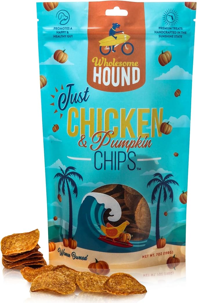 Functional Just Chicken & Pumpkin Chips | Two Premium Ingredient & Healthy Chicken Chips | All Natural Dog Treats | Dog Training Treats | Supports Digestion | Made in USA - 7oz