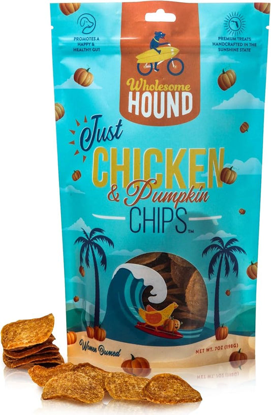 Functional Just Chicken & Pumpkin Chips | Two Premium Ingredient & Healthy Chicken Chips | All Natural Dog Treats | Dog Training Treats | Supports Digestion | Made in USA - 7oz