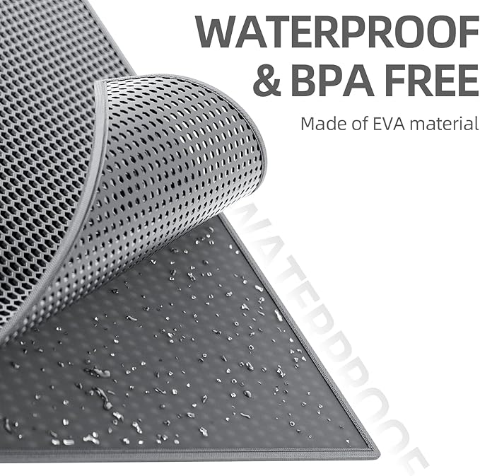 ESTHELLO Cat Litter Mat Large, Cat Litter Trapping Mat, Honeycomb Double Layer Design, Easy to Clean,Washable (36’’ x 30’’ Gray)
