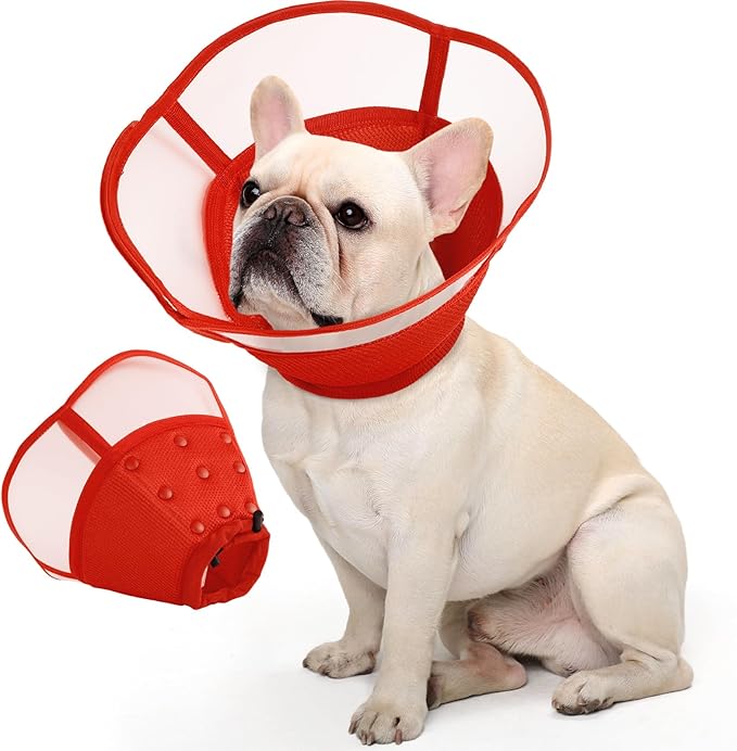 Allroaring Dog Cone, Soft Dog Cones for Small Dogs, Adjustable Doggie Cone Collar to Stop Licking, Professional Pet Recovery Cones E-Collar for Dogs Aftert Surgery Wound Healing, Red S