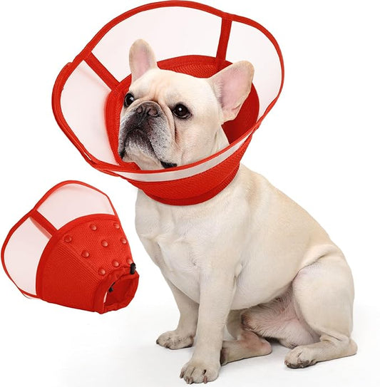 Allroaring Dog Cone Collar, Soft Dog Cones for Medium Dogs After Surgery, Adjustable Pet Cone for Dogs to Stop Licking, Breathable Doggie Elizabethan Collar for Wound Care Spay Neuter, Red M