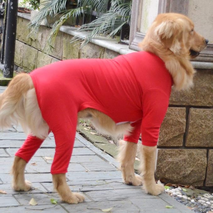 Lovelonglong Four Feet Dog Lightweight Pajamas, Pure Cotton Dog Jumpsuits 4 Legs Dog Onesies T-Shirt Stylish PJS Puppy Costume for Large Medium Small Dogs Red S