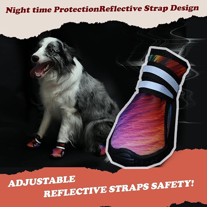 Dog Shoes for Small Medium Large Dogs,Neoprene Dog Booties & Paw Protectors for Hiking Hot Pavement Hardwood Floors,Quick-Drying Fabric Dog Boots W/Perforated Soles for Flowing Water (Red-4)