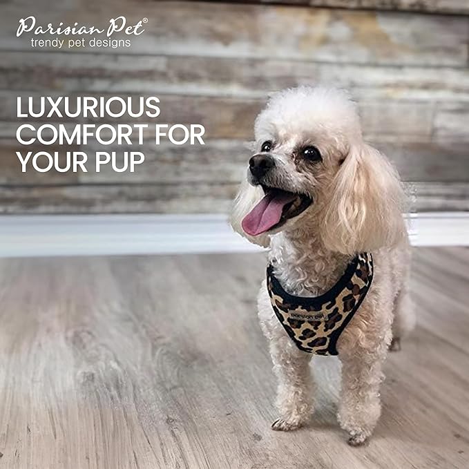 Parisian Pet Freedom Leopard Print Dog Harness - Adjustable, Mesh Fabric, Large Size - Perfect for Outdoor Adventures