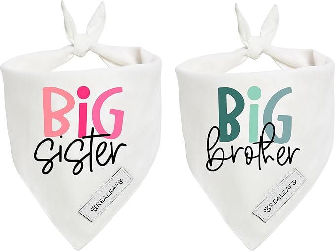 Realeaf Big Brother Big Sister Dog Bandanas Pet Scarf for Medium and Large Dogs New Baby Announcement Pet Accessories Pregnancy Reveal Ideas (X-Large)