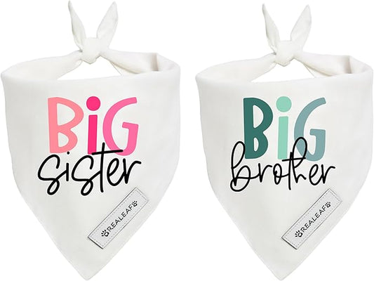 Realeaf Big Brother Big Sister Dog Bandanas Pet Scarf for Medium and Large Dogs New Baby Announcement Pet Accessories Pregnancy Reveal Ideas (X-Large)
