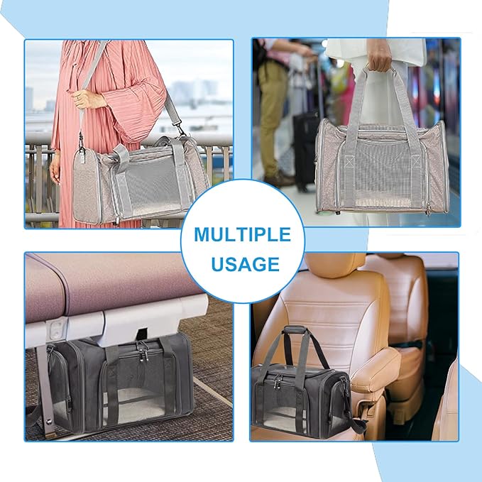 GANIT Airline Approved Pet Carrier for Cat, Soft Sided Dog Carrier for Small Dog, TSA Airline Approved，Up to 15 Lbs,Black