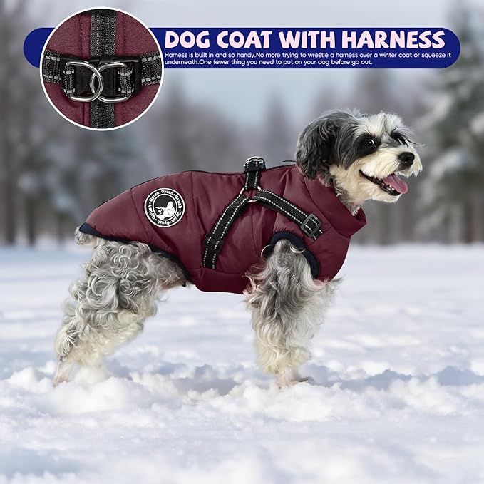 Gyuzh Dog Coat with Harness Puppy Coats Small Dog Harness Jacket Winter Waterproof Jackets for Smal Medium Large Dogs