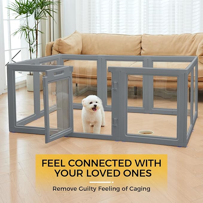 Clear Dog Play Pen - Easy Assemble Durable Plastic Acrylic Dog Playpen - Dog Playpen Indoor, Puppy Playpen, Cat Playpen, Small Animal Playpen, Dog Play Pen Indoors (Grey, 23.6" H, 10PCS)