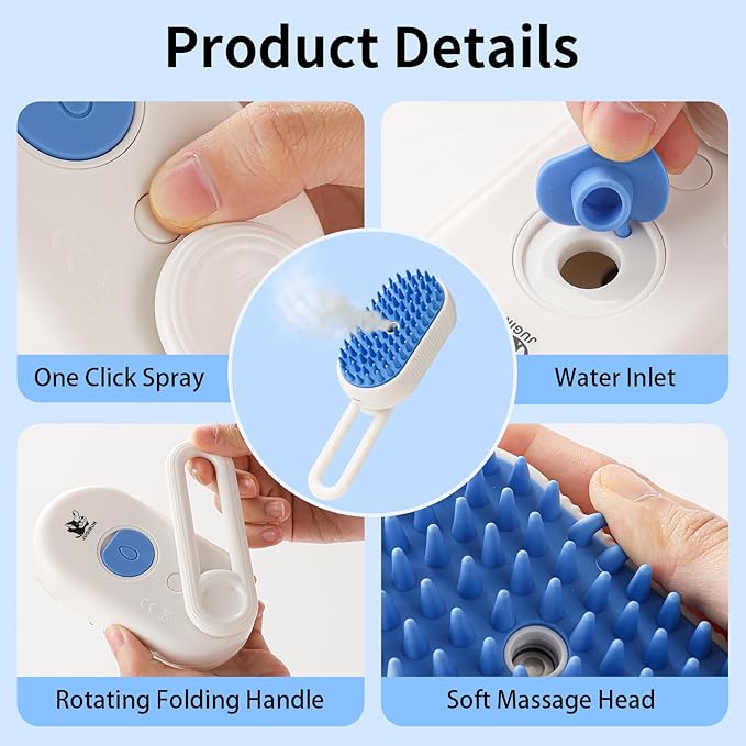 Cat Steam Brush for Shedding,4 in 1 Pet Steam Brush for Cats & Dogs,Deshedding,Massage,Cleaning & Anti-Static All In One,Suitable for Long & Short Haired Pets,Includes Waterless Shampoo,Blue