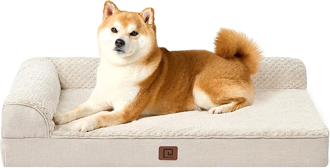 EHEYCIGA Memory Foam Dog Bed Large Sized Dogs, Pet Bed for Large Dog for Crate with Waterproof Liner, Pet Couch Bed Orthopedic with Washable Removable Cover, 35x23x6 Inches, Beige