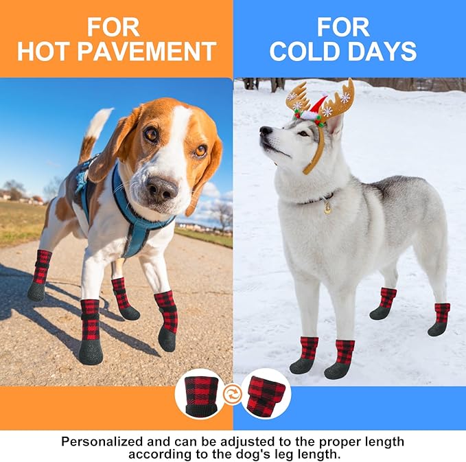 BEAUTYZOO Anti Slip Dog Boots & Paw Protectors for Hot Pavement to Prevent Licking,Waterproof Dog Shoes for Small Medium Large Senior Dogs,6 PCS Grip Socks Rain Booties for Dogs Paws Outdoor Walking