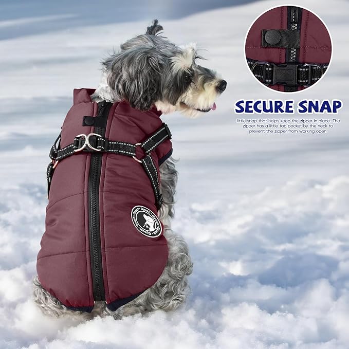 Gyuzh Dog Coat with Harness Puppy Coats Small Dog Harness Jacket Winter Waterproof Jackets for Smal Medium Large Dogs