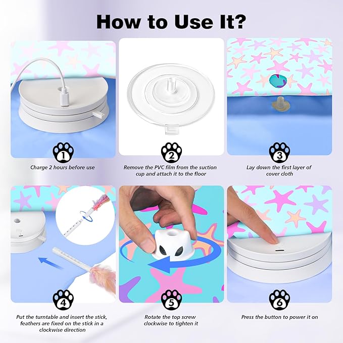 Rechargeable Interactive Cat Toys, Automatic Cat Toy for Indoor Cats, Durable Hide and Seek Cat Toy with Moving Concealed Feathers, Touch Activated Kitten Toys Cat Exercise Toys, Blue Purple Cover