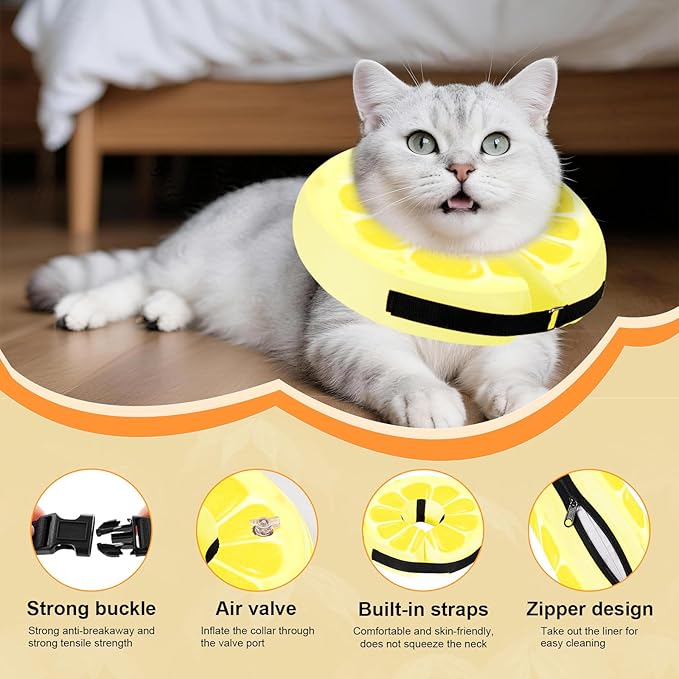 Adjustable Inflatable Dog Cone Collar for Surgery Recovery, Soft Cone for Dogs & Cats, Portable & Washable Dog Donut Collar, Large Cat Cone E Collar (Yellow S)