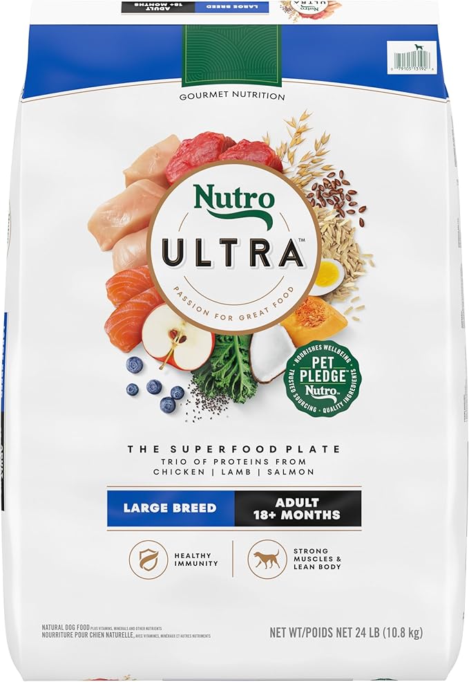 Nutro Ultra Adult Large Breed Dry Dog Food, Chicken, Lamb and Salmon Protein Trio, 24 lb Bag