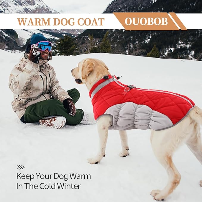 Large Dog Coat, XXLarge Dog Winter Coat, Waterproof Pet Jacket with Back Zipper,Extra Large Pet Coats, Warm Fleece Jacket with D-Ring, Windproof Winter Clothes Golden Retriever,Red,XXL