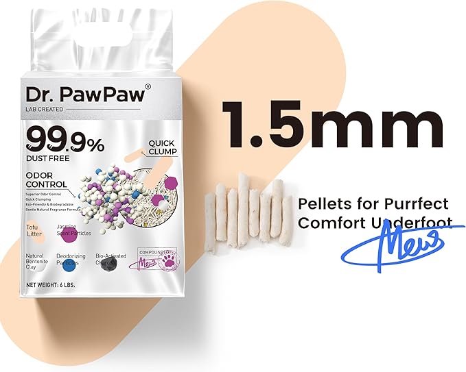 Tofu Cat Litter, Dr. PawPaw Clumping Cat Litter, Jasmine Scent 18 lb, Dust-Free Keep Kitty Tidy, Superior Odor Control Keep Step Fresh