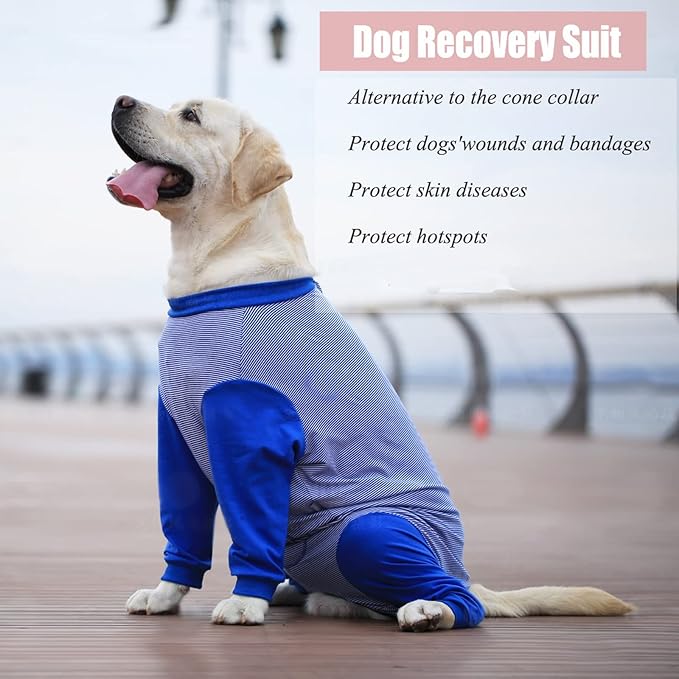Yeapeeto Dog Onesie Surgery Recovery Suit for Large Medium Bodysuit Dogs Pajamas PJS Full Body for Shedding, Prevent Licking, Wound Protection, Cone Alternative (3XL, Blue)