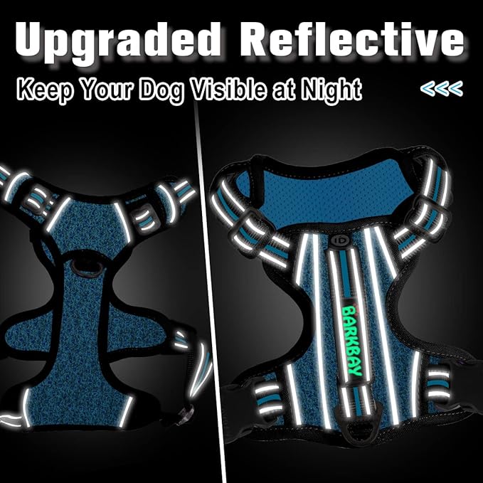 BARKBAY Dog Harness No Pull with ID Tag Pocket - Heavy Duty, Reflective, Easy Control for Small Dogs(Blue/Black,S)