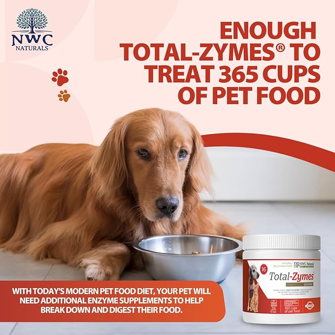 NWC Naturals Total-Zymes Digestive Enzymes for Cats and Dogs, Unflavored, Gut Health with Prebiotic to Support Food Digestion & Absorption, 365 Servings - 8 Ounces