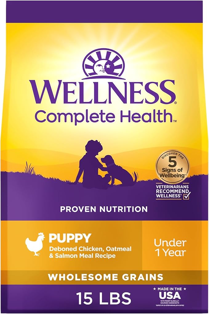 Wellness Complete Health Dry Puppy Food, Chicken, Salmon & Oatmeal, 15-Pound Bag