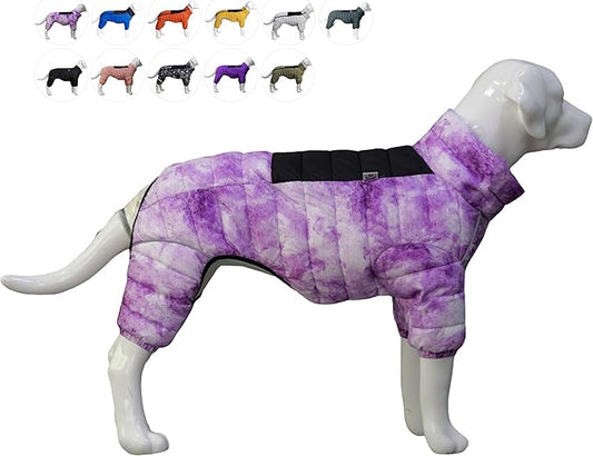 Micai Dog Jacket, 4-Legs Covered Waterproof Windproof Reflective Warm Vest, Zippered Adjustable Outdoor Dog Snow Jacket for Small to XXL Dogs-Purple