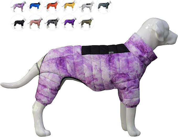 lovelonglong Dog Coat Dog Warm Jacket, 4 Legs Covered Waterproof Windproof Reflective Warm Dog Vest, Zippered Adjustable Outdoor Dog Snow Jacket for Small Medium Large Dogs micai-Purple M