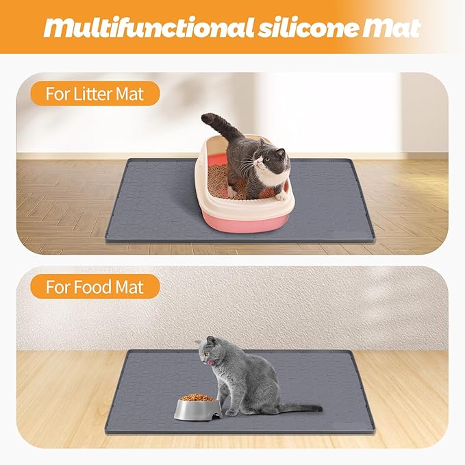 Cat Litter Mat, Extra Large 33.8" x 22" Silicone Mat Litter Trapping Mat for Scatter Control, Soft on Kitty Paws, Easy to Clean (Dark Grey)