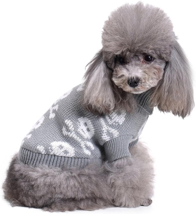 Skull Dog Sweater Holiday Halloween Christmas Pet Clothes Soft Comfortable Dog Clothes - Grey