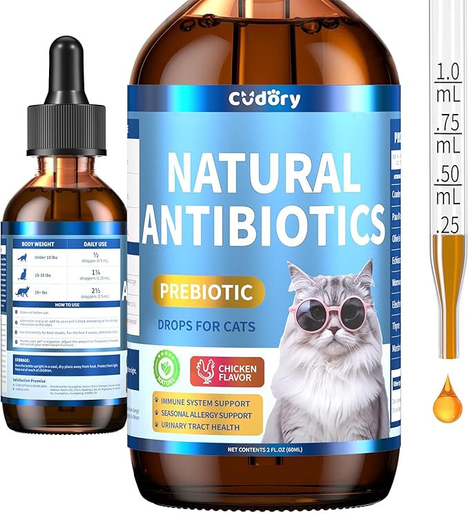 Natural Antibiotics for Cats, Cat Antibiotics Supplement for Allergy Itch Relief, Immune Support, Skin Issue, UTI, Natural Herbal Supports for Cats All Breeds and Ages-Chicken Flavor | 2 fl oz