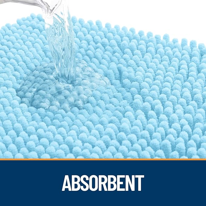 OLANLY Dog Door Mat for Muddy Paws 24x16, Paw Print Design, Absorbs Moisture and Dirt, Absorbent Non-Slip Washable Doormat, Quick Dry Chenille Mud Mat for Dogs, Entry Indoor Entryway Carpet, Blue