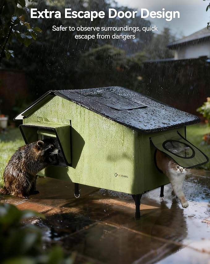 Heated Outdoor Cat House Weatherproof, 23"x18" Insulated Feral Cat Shelter with Pet Heating Pad, Escape Door & Observation Window for Kitten Puppy, UL Certified