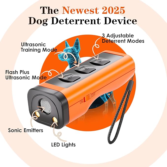 Dog Bark Deterrent Devices Rechargeable Anti-Barking Device for Dogs 50ft Long Range Ultrasonic Correct Your Dog's Bad Behavior at the Push of aButton Better Than Shock Collars or Dog Training Collars