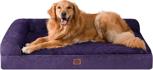 EHEYCIGA Memory Foam Dog Bed XLarge Sized Dogs, Extra Large Dog Bed Orthopedic with Washable Removable Cover, Waterproof XL Pet Bed Couch, 44x33x6 Inches, Purple