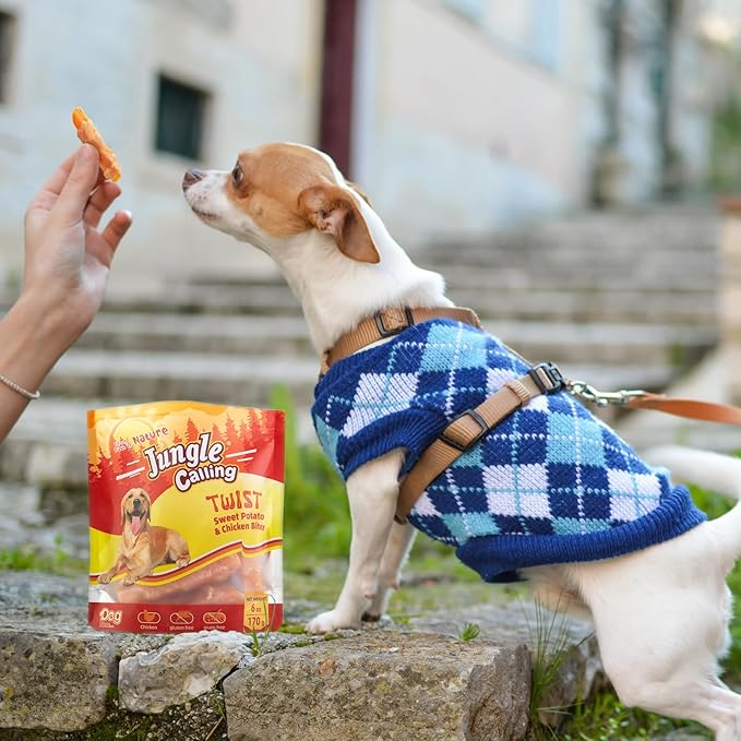 Jungle Calling Dog Treats, Skinless Chicken Wrapped Sweet Potato, Gluten and Grain Free, Chewy Dog Bites for Balanced Nutrition, 6 oz
