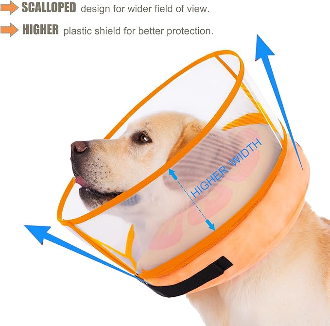 Inflatable Dog Cone Collar for Large Medium Small Dogs, Soft Dog Donut Collar Adjustable Recovery Cone for Pets After Surgery, Extra Enhanced Anti-Licking Guard Shield for Pets (X-Large, Orange)