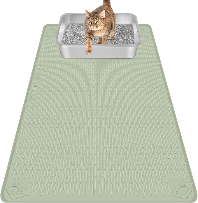 Cat Litter Mat, Extra Large 34" x 22" Silicone Mat Litter Trapping Mat for Scatter Control, Soft on Kitty Paws, Easy to Clean (Light Green)