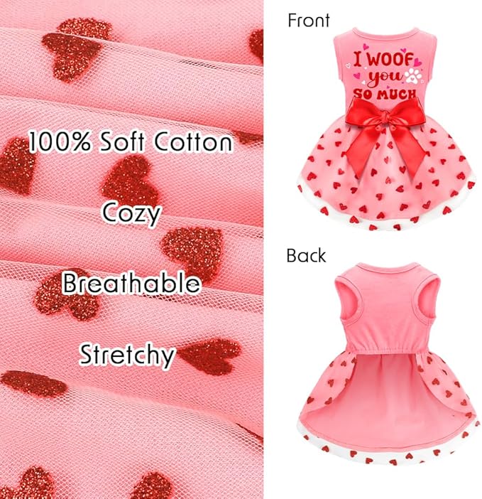 Valentines Day Outfit - Red Tulle Dog & Cat Dress with Bowknot for Small to Large Pets