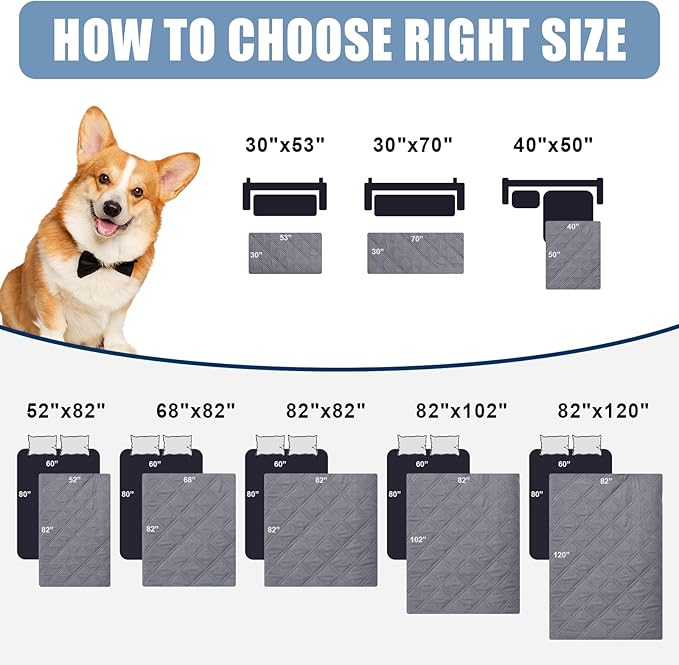 Smiry Waterproof Dog Blanket, Reversible Dog Bed Cover Pet Blanket, Soft Pet Couch Covers for Sofa Washable, Bed Couch Sofa Furniture Protector for Puppy Cat Kids (52"x82", Grey/Dark Grey)