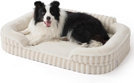 LE SURE Cute Dog Beds for Extra Large Dogs, Orthopedic Waterproof XL Pet Bed with Sides, High Back Non-Slip and Egg-Crate Foam Big Dog Couch Sofa with Washable Removable Cover, Beige