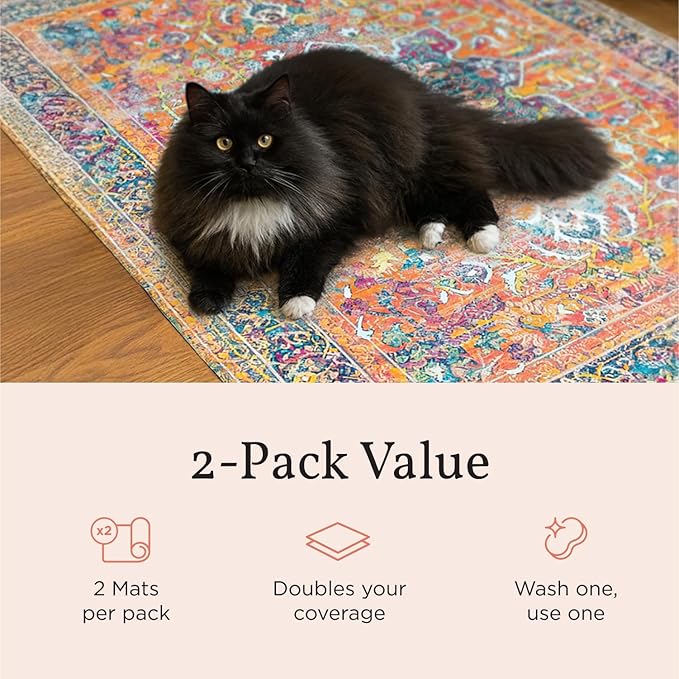 Lovewag Cat Litter Mat 2 Pack - Large 36x48 Machine Washable Easy Clean Non-Slip Waterproof Trapping Mats for Cats - (Marmalade Sunshine)