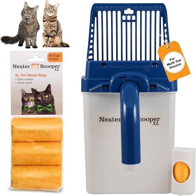Neater Pet Brands Neater Scooper XL Cat Litter Scoop, 60 Refill Bags – Extra-Large Capacity Mess-Free Cat Litter Scooper with Bag for Large & Multiple Cats, Spill-Proof Litter Box Scooper with Holder