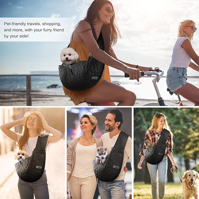 Dog Sling for Small Dogs, Front Dog Sling Carrier, Padded Adjustable Pet Soft Carrier with Adjustable Shoulder Strap, Travel Safety Harness Machine Washable for Small Cats Puppy Outdoor