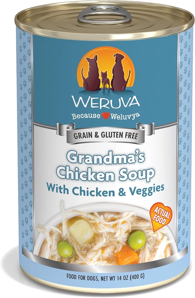 Weruva Classic Dog Food, Grandma's Chicken Soup with Chicken Breast & Veggies, 14oz Can (Pack of 12), Teal (878408004568)