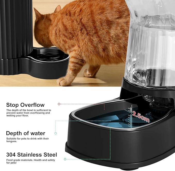 Gardner Pet Automatic Dog Water Dispenser Gravity Stainless Steel Water Waterer Feeder, 100% BPA-Free Large Capacity Water Feeding Bowls for Medium & Large-Sized Dogs Cats Other Pets -(1 Gallon)