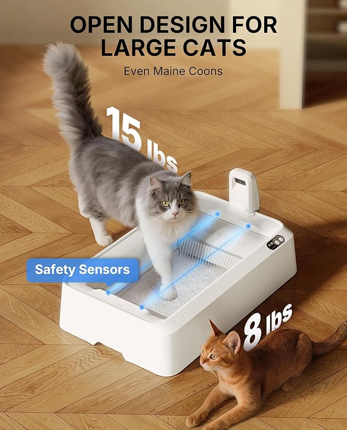 PETKIT Open-Top & AI Camera Self Cleaning Cat Litter Box, Urinary Health Monitor Automatic Cat Litter Box, Smart Robot with 2-Way Raking/5G WiFi/Safety Sensors/Odor Control for Multiple Cats (White)
